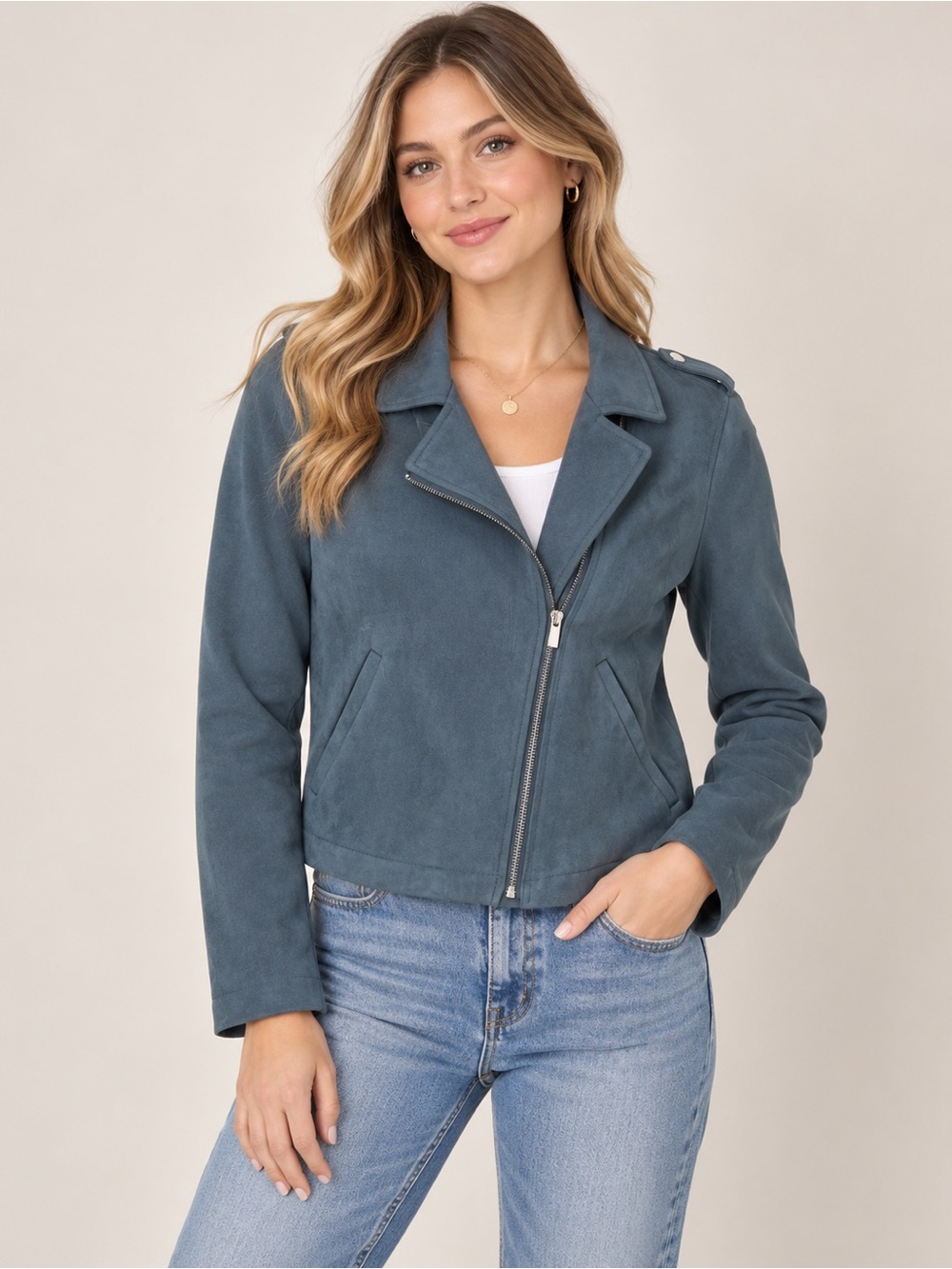 LC Lauren Conrad Blue Faux Suede Moto Jacket Women’s